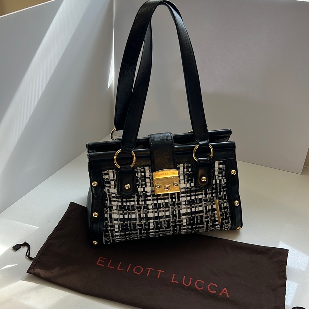 Elliott Lucca classic top handle satchel bag Black  with black , gray , white